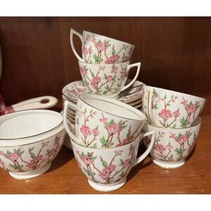 Minton Pink Blossom Vintage Tea 19 Pieces Cups & Saucers